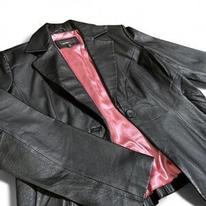 American vintage Studio Y Women's Black 100% leather Jacket pink interior Size M